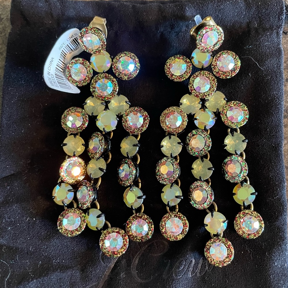 J Crew Rhinestones Glitter Brulee Waterfall Drop Dangle Statement Earrings